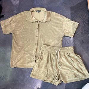 Hannah Renee Misguided terry cloth toweling oversized club shirt boxer shorts